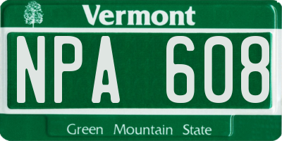 VT license plate NPA608