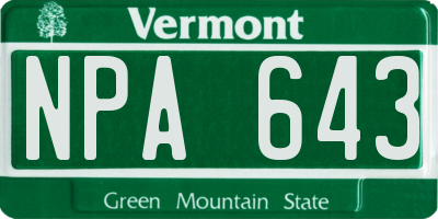 VT license plate NPA643