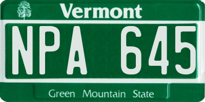 VT license plate NPA645