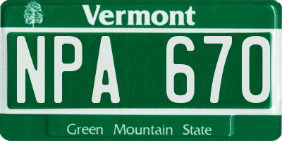 VT license plate NPA670