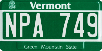 VT license plate NPA749