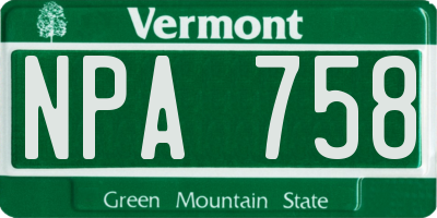 VT license plate NPA758