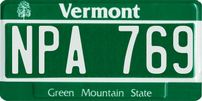 VT license plate NPA769