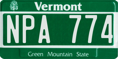 VT license plate NPA774