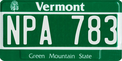 VT license plate NPA783