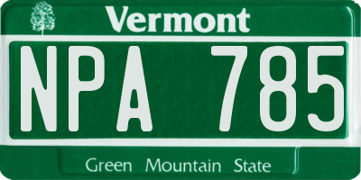 VT license plate NPA785