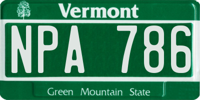 VT license plate NPA786