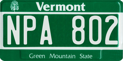 VT license plate NPA802
