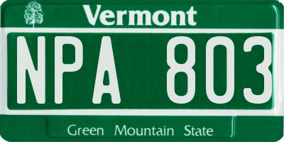 VT license plate NPA803