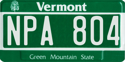 VT license plate NPA804
