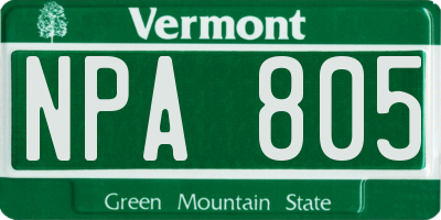 VT license plate NPA805