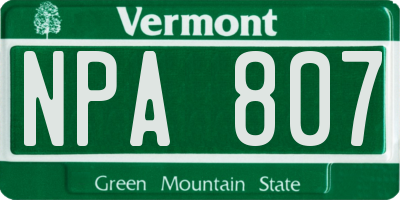 VT license plate NPA807