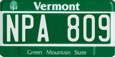 VT license plate NPA809