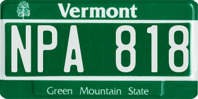 VT license plate NPA818