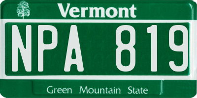 VT license plate NPA819