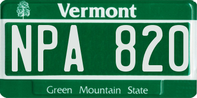 VT license plate NPA820