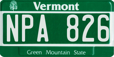 VT license plate NPA826