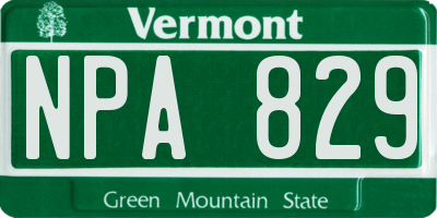 VT license plate NPA829