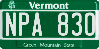 VT license plate NPA830