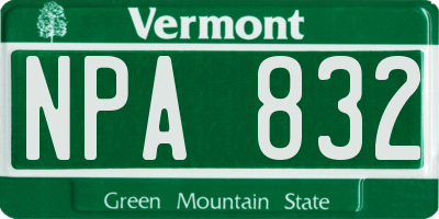 VT license plate NPA832