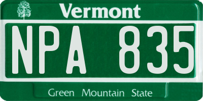 VT license plate NPA835