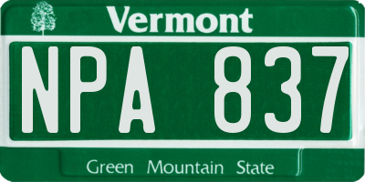 VT license plate NPA837