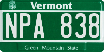 VT license plate NPA838