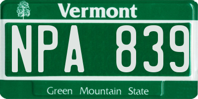 VT license plate NPA839