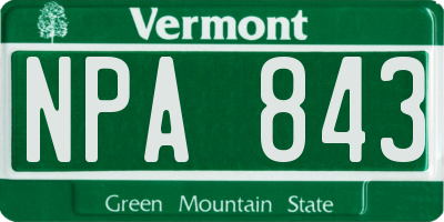 VT license plate NPA843