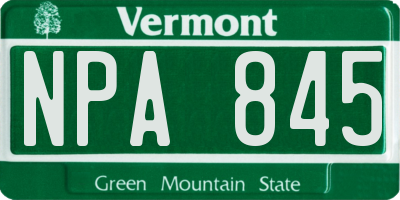 VT license plate NPA845