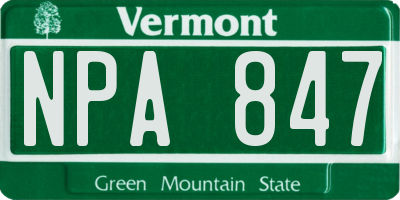 VT license plate NPA847