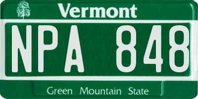 VT license plate NPA848