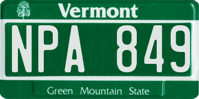 VT license plate NPA849