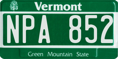 VT license plate NPA852