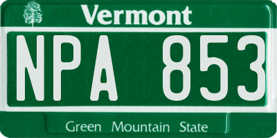 VT license plate NPA853