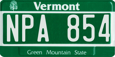 VT license plate NPA854