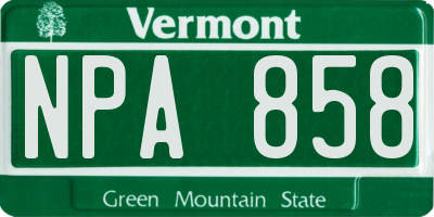 VT license plate NPA858