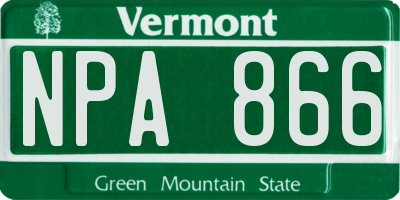 VT license plate NPA866