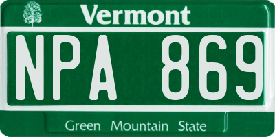 VT license plate NPA869