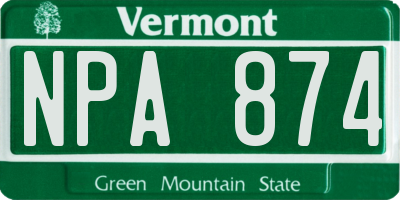 VT license plate NPA874