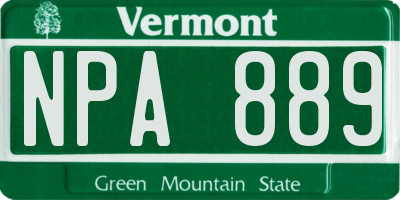 VT license plate NPA889
