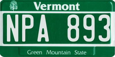 VT license plate NPA893