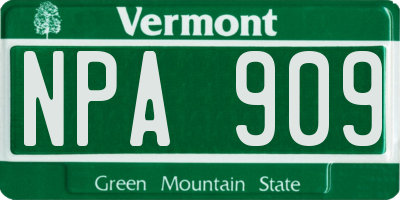 VT license plate NPA909