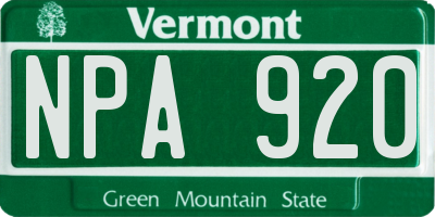 VT license plate NPA920