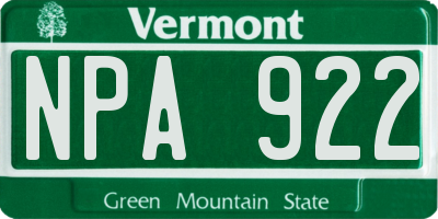 VT license plate NPA922