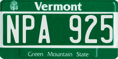 VT license plate NPA925