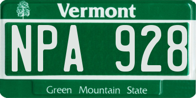 VT license plate NPA928