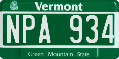 VT license plate NPA934