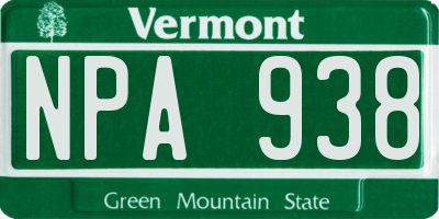 VT license plate NPA938