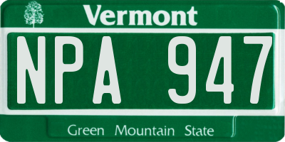 VT license plate NPA947
